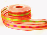 R7392 40mm Orange Sheer Ribbon Pink, Marigold and Green Silk Banded Stripes