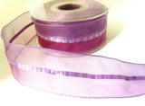 R7394 40mm Purples, Sheer Ribbon with a Centre Silk Banded Stripe
