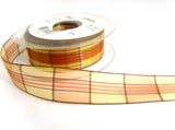 R7406 25mm Browns and Honey Silk and Sheer Check Ribbon