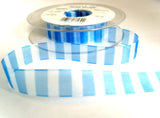R7413 16mm Delphinium Blue and White Bold Stripe Sheer Ribbon
