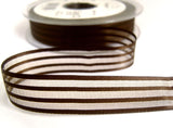 R7416 15mm Brown Satin and Sheer Striped Ribbon by Berisfords