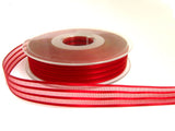 R7424 15mm Scarlet Berry Satin and Sheer Striped Ribbon by Berisfords