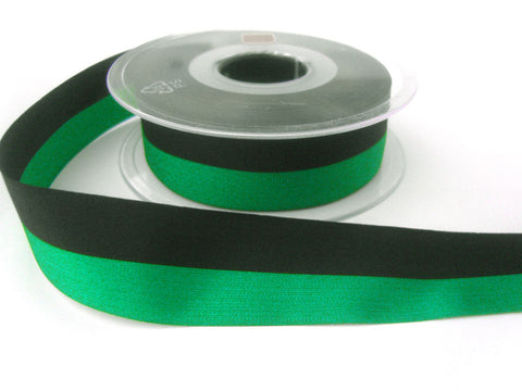 R7426 27mm Black and Green Bold Stripe Polyester Taffeta Ribbon