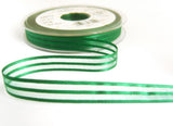 R7438 10mm Bottle Green Satin and Sheer Striped Ribbon