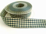 R7441 25mm Dusky Blue and Natural Rustic Gingham Ribbon