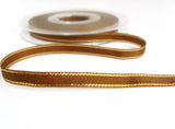 R7443 7mm Brown Polyester Ribbon with Metallic Gold Stripes