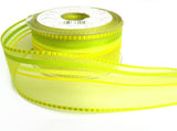 R7446 40mm Lime Greens and Yellow Sheer and Striped Ribbon, Banded Silk