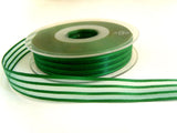 R7452 15mm Bottle Green Satin and Sheer Stripe Ribbon by Berisfords