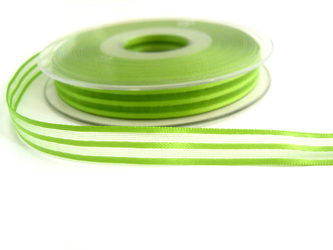 R7453 10mm Lime Green Satin and Sheer Striped Ribbon by Berisfords