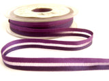 R7457 10mm Purple and Blackberry Satin Stripe Ribbon with a Sheer Centre