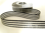 R7458 15mm Metallic Silver Sheer and Black Stripe Ribbon by Berisfords