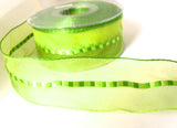 R7460 40mm Lime and Meadow Green Sheer and Woven Silk Ribbon