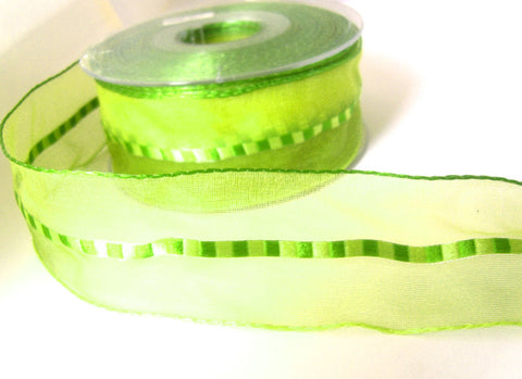 R7460 40mm Lime and Meadow Green Sheer and Woven Silk Ribbon