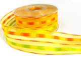 R7469 40mm Orange, Yellow and Lime Sheer and Silk Striped Ribbon