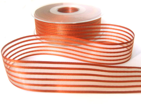 R7471 25mm Rust Satin and Sheer Stripe Ribbon