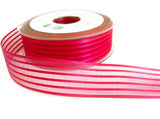 R7473 25mm Shocking Pink Satin and Sheer Stripe Ribbon