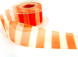 R7479 40mm Orange Banded Bold Stripe Sheer Ribbon