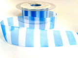 R7481 25mm Delphinium Blue Banded Bold Stripe Sheer Ribbon