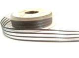 R7486 15mm Dark Grey Satin and Sheer Stripe Ribbon