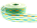 R7487 25mm Blue, Lime and Marigold Silk and Sheer Stripe Ribbon