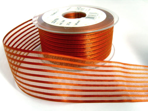 R7491 40mm Rust  Satin and Sheer Stripe Ribbon