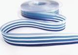 R7498 15mm Blues Sheer and Solid Striped Ribbon by Berisfords
