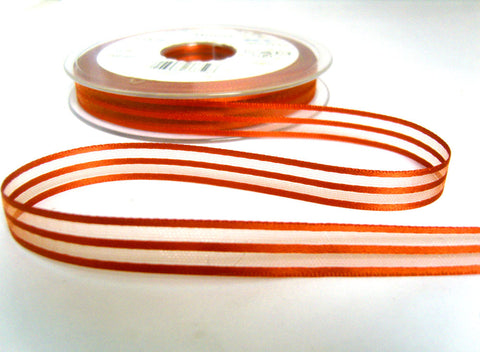 R7500 10mm Rust Satin and Sheer Striped Ribbon by Berisfords