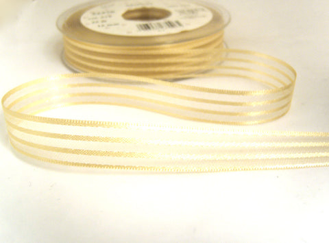 R7515 15mm Cream Satin and Sheer Striped Ribbon by Berisfords