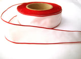 R7517C 29mm White Polyester Ribbon with Red Borders