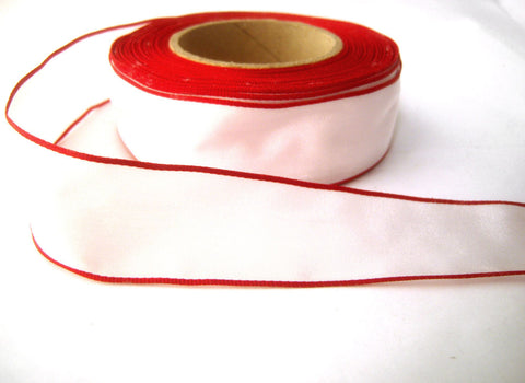 R7517 29mm White Polyester Ribbon with Red Borders