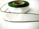 R7516 43mm White Polyester Ribbon with Hunter Green Borders, Wire Edged