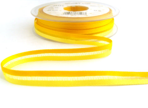 R7535 10mm Yellows Satin and Sheer Striped Ribbon by Berisfords