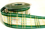 R7540 40mm Green, White and Gold Crystal Plaid Ribbon