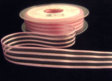 R7544 15mm Pale Rose Pink Satin and Sheer Striped Ribbon by Berisfords