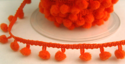 R7683 17mm Orange Pom Pom Bobble Fringe - Ribbonmoon