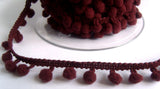 R7692 17mm Burgundy Pom Pom Bobble Fringe - Ribbonmoon