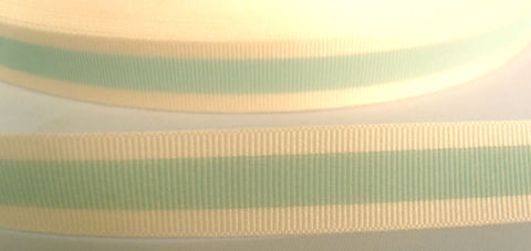 R7697 15mm Aqua and Natural Cream Stripe Grosgrain Ribbon by Berisfords - Ribbonmoon