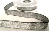 R7712 15mm Silver and Black Metallic Woven Lame Ribbon by Berisfords - Ribbonmoon