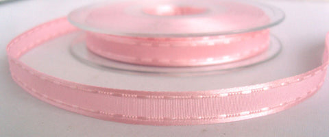 R7723 10mm Azalea Pink "Retro Stitch" Ribbon. Satin Borders,Taffeta Centre - Ribbonmoon