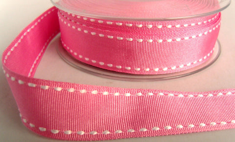 R7738 20mm Pink Grosgrain Ribbon with White Stitch Edges - Ribbonmoon