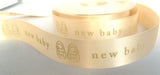 R7168 25mm Cream Tonal Printed Double Satin Ribbon,"new baby"