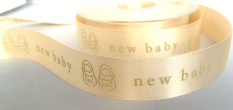R7168 25mm Cream Tonal Printed Double Satin Ribbon,"new baby"