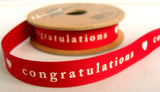 R7748C 15mm Red Printed Grosgrain Ribbon by Berisfords. congratulations - Ribbonmoon