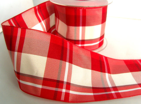 R7749 70mm Red Double Face Polyester Tartan Ribbon by Berisfords - Ribbonmoon