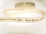 R7750C 15mm Natural and Taupe Great British STITCHER Printed Ribbon