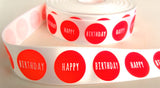 R7756 25mm White-Flo Red Satin HAPPY BIRTHDAY Ribbon by Berisfords