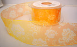 R7782 40mm Orange, Yellow and Natural Flowery Design Sheer Ribbon - Ribbonmoon
