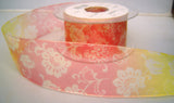 R7783 40mm Pink, Sunny Lime and Natural Flowery Design Sheer Ribbon - Ribbonmoon