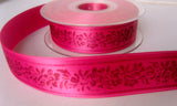 R7785 25mm Shocking Pink Satin Ribbon with a Tonal Flowery Design - Ribbonmoon