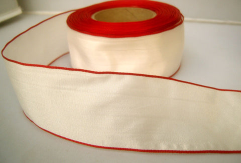 R7794 43mm White Polyester Ribbon with Red Borders - Ribbonmoon
